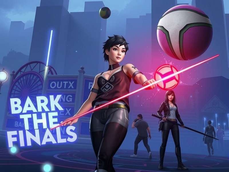 The Finals Gameplay: Three contestants fighting in a destructible city arena with explosions and dynamic lighting.